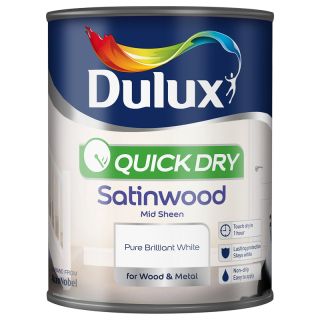 Dulux Quick Dry Satinwood Pure Brilliant White Paint 750ml